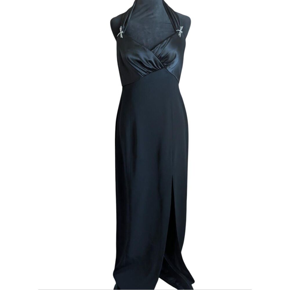 Vintage Caché Rhinestone Whimsigoth Y2K Dragonfly Halter Maxi Gown 8